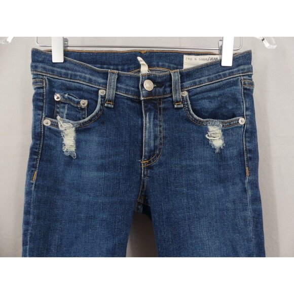 Rag & Bone 25 Skinny Jeans Cropped Womens Distressed Low Rise La Paz Blue - Picture 7 of 15
